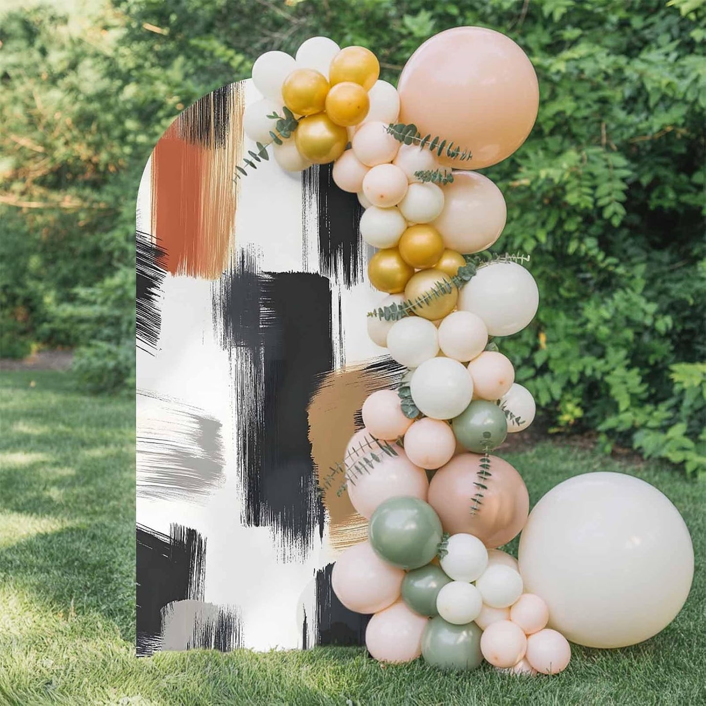 Jnbasdffb 7.2 Black White Wedding Arch Cover,Stretchy Spandex Arch Backdrop Stand Covers FT,Geometric Oil Painting