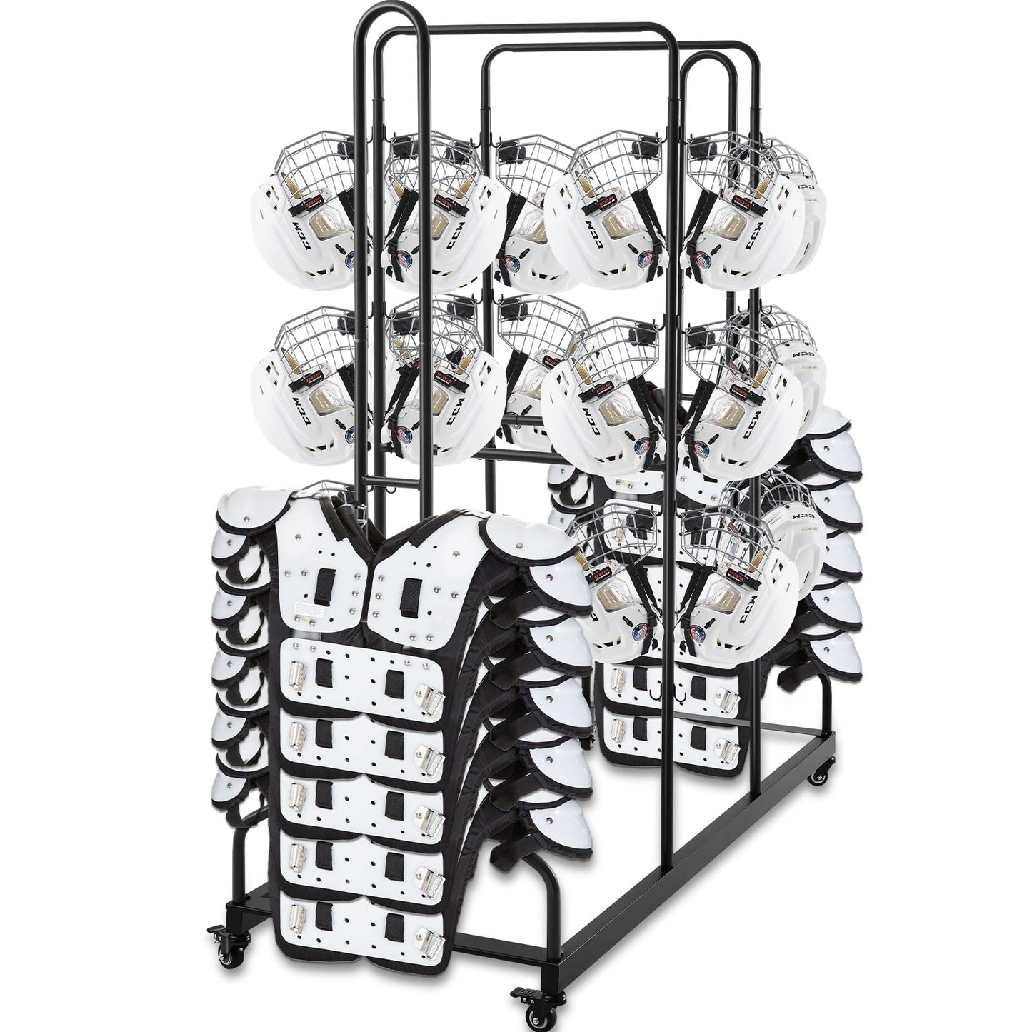MorningRo Football Shoulder Pad and Helmet Rack Heavy Duty Sports Equipment Organizer with Locking Wheels for Adults Football Team Players Homecoming(Helmet Style)