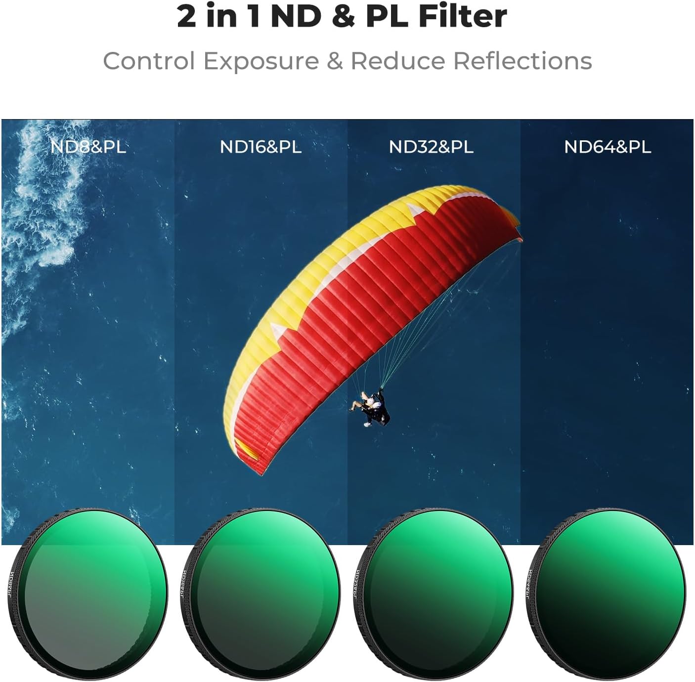 K&F CONCEPT 6, 4 Pack (ND8/PL ND16/PL ND32/PL ND64/PL) CPL ND Filter Kit Compatible with DJI Osmo Action Hybrid Neutral