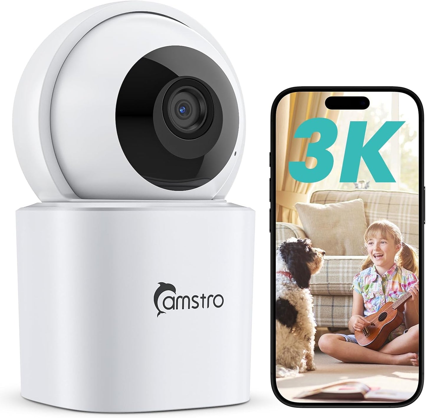 3K 360PTZ Tracking,2.4/5GHz Detection,2-Way Indoor Security Camera Home Baby/Pet Monitor, Auto WiFi, AI Motion & Sound