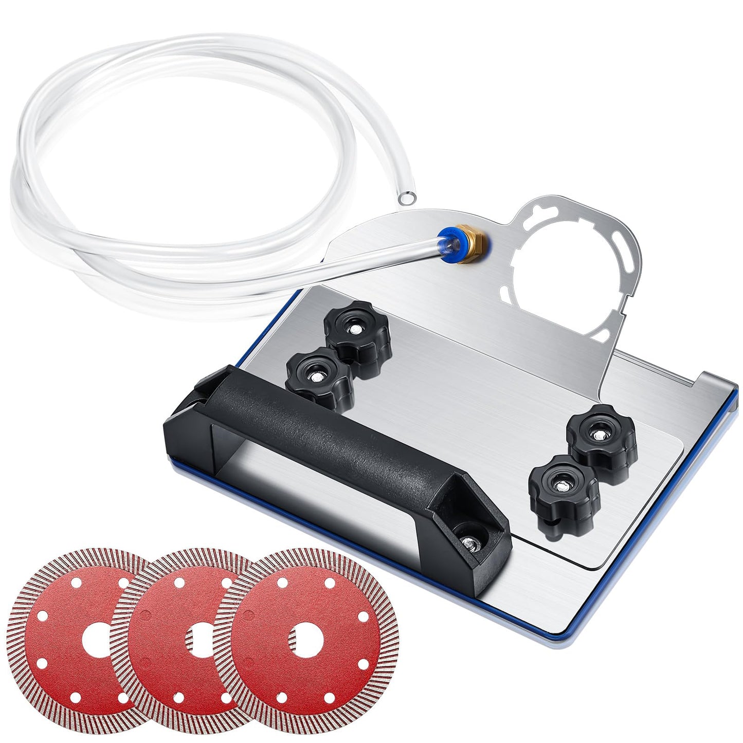 Hicarer 3 Blades Angle Grinder Stand for Tile 45° Chamfer Cutting Tile Chamfering Tool with 3 Saw Blades a Hose Angle Bracket Type 100 Grinder Holder for Ceramic Stone Cutting