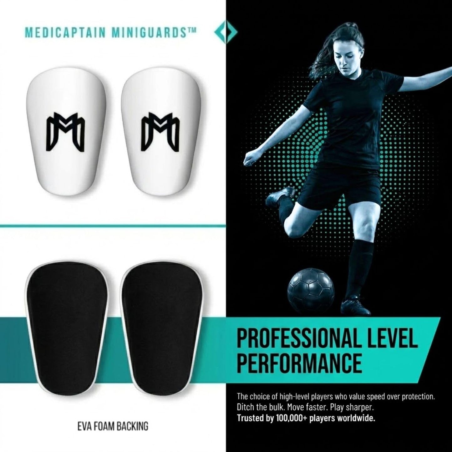 MediCaptain MiniGuards - Mini Shin Guards for Soccer Players - Tiny Shin Pads for Men, Women, Teens - Miniature Shin Guards 3.9 x 2.4 inch - Perfect for High Level Soccer Athletes (White)