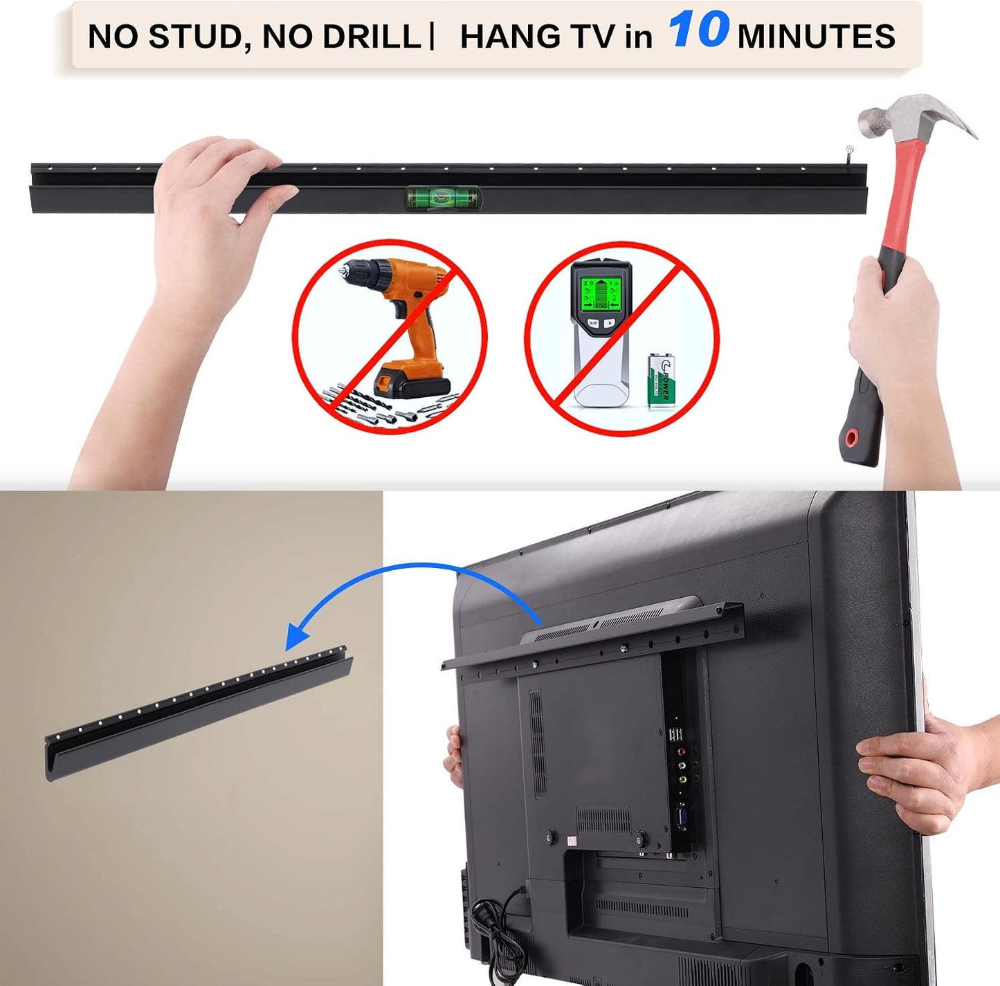 KAMIWI 22-55 Inch 100 lbs, No Drill Drywall TV Mount, No Stud TV Wall Mount for Most Brand TVs up to Easy Install No