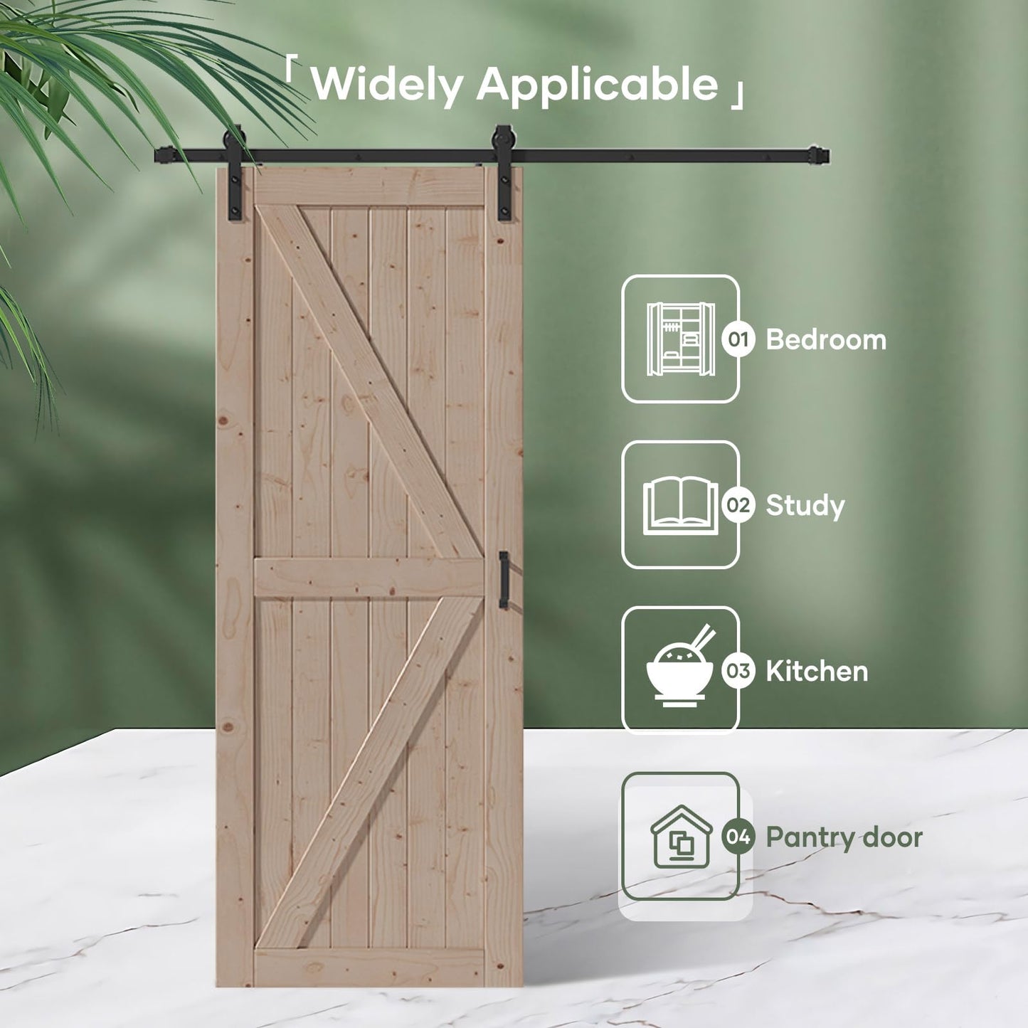 FREDBECK 36in x 96in Wood Sliding Barn Door with 6.6FT Barn Door Hardware Kit Included K Shape Solid Spruce Panel Sliding Door Double Surfaces Need to Assembly