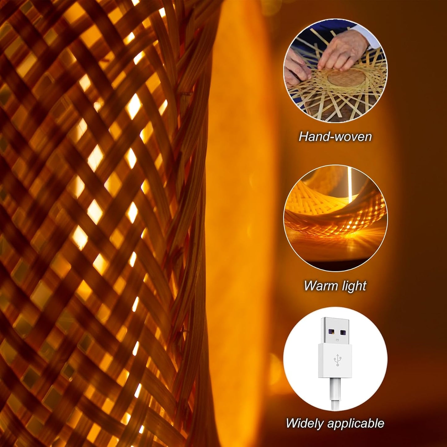 EDALOPLI Countertop USB Night Light Desk Lamp Boho Table Lamp Small Lamp Bamboo Lamp Bohemian Lamp Wooden Lamp Table