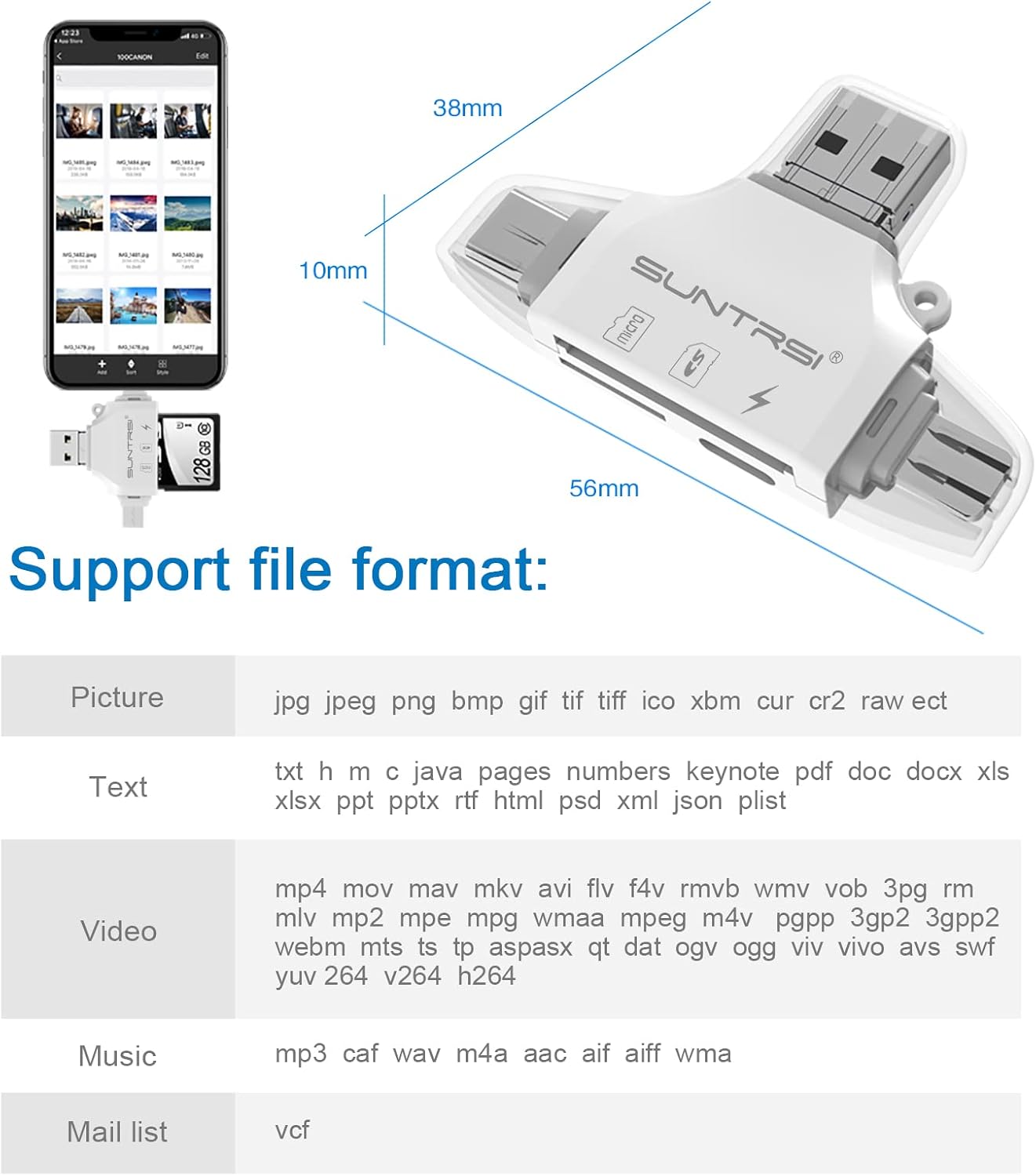 SUNTRSI 4 1 SD/Micro SD Card Reader for iPhone/ipad/Android/Mac/Computer/Camera,Portable Memory Card Reader in Micro SD
