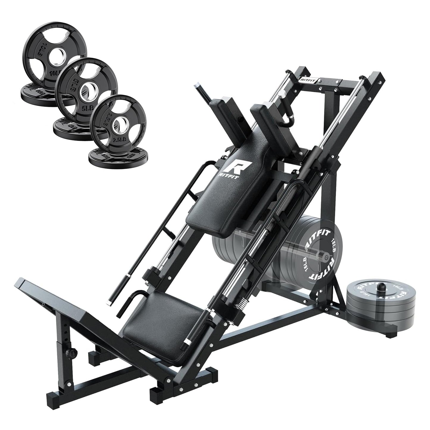 RitFit Leg Press Hack Squat Machine, Professional Adjustable Leg Press Machine for Home Gym with Linear Bearing, Full Lower Body Workout with Weight Storage (Black,with 35lb Rubber Weight Plates)