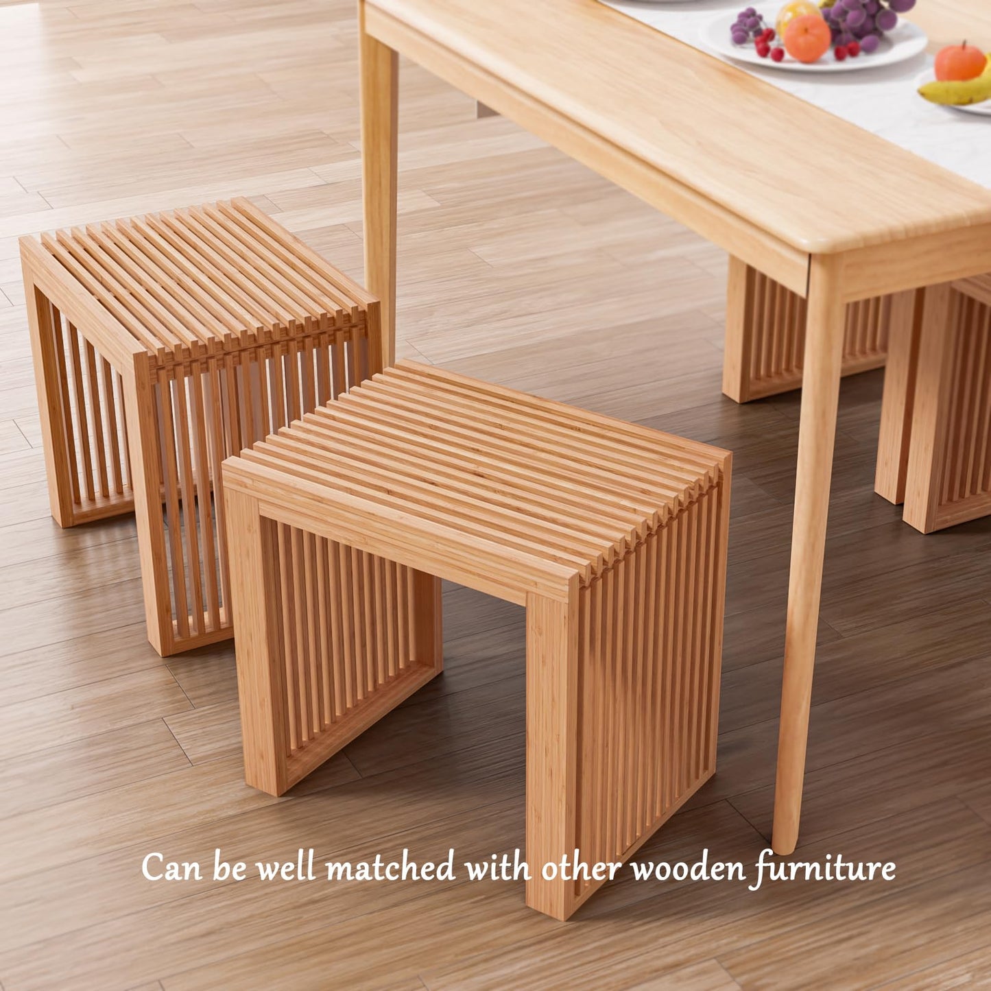 APRTAT Bamboo Dining Bench Indoor Small Bench Entryway Shoe Rack Bench,Outdoor Modern Wood Benches 17 Inch for Living Room Hallway Bedroom Bathroom Nature Small