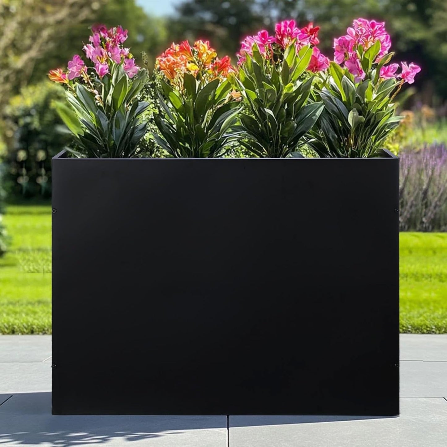 SUNNYPARK Large Metal Planter Box - 32”x 12”x 24” | Heavy-Duty Rectangular Black Planter with Drainage Holes for Outdoor Use