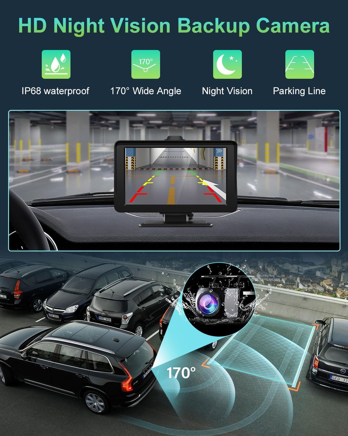 25HOURS 7" 1080P Apple Carplay Screen for Car, HD Portable Wireless Apple Carplay & Android Auto Touchscreen