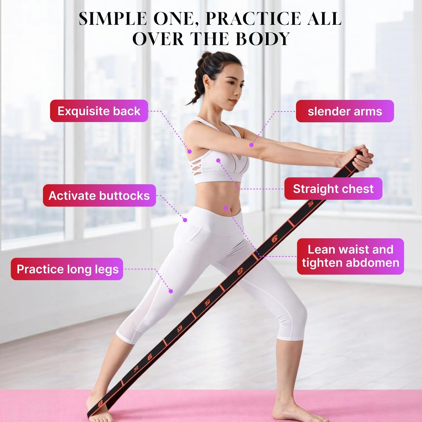 Fitness Resistance Bands with Handles, Fitness Resistance Band for Stretching and Yoga, Adjustable Exercise Puller Bands for Full Body Workout, Stretching, Shaping and Home Fitness Training