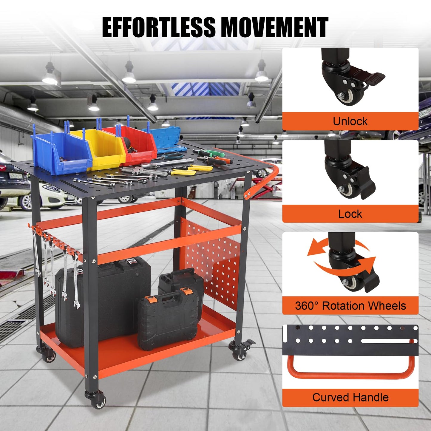 36x24 Steel Welding Table,1200 Lb Portable Welding Fixture Table for Shop,Rolling Welding Table with 5/8" Holes for Shop Garage