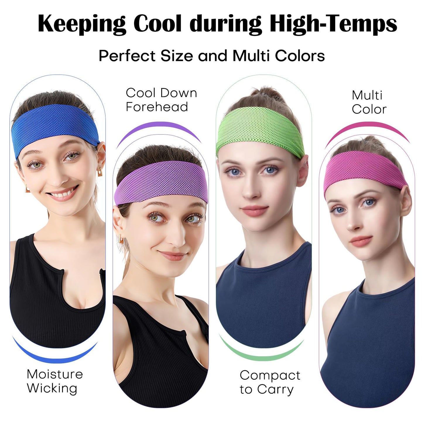 5PCS Cooling Headbands, Stretchy Cooling Sweatbands, Moisture-Wicking Sports Headbands for Women and Men Workout, Yoga, Running, Biking