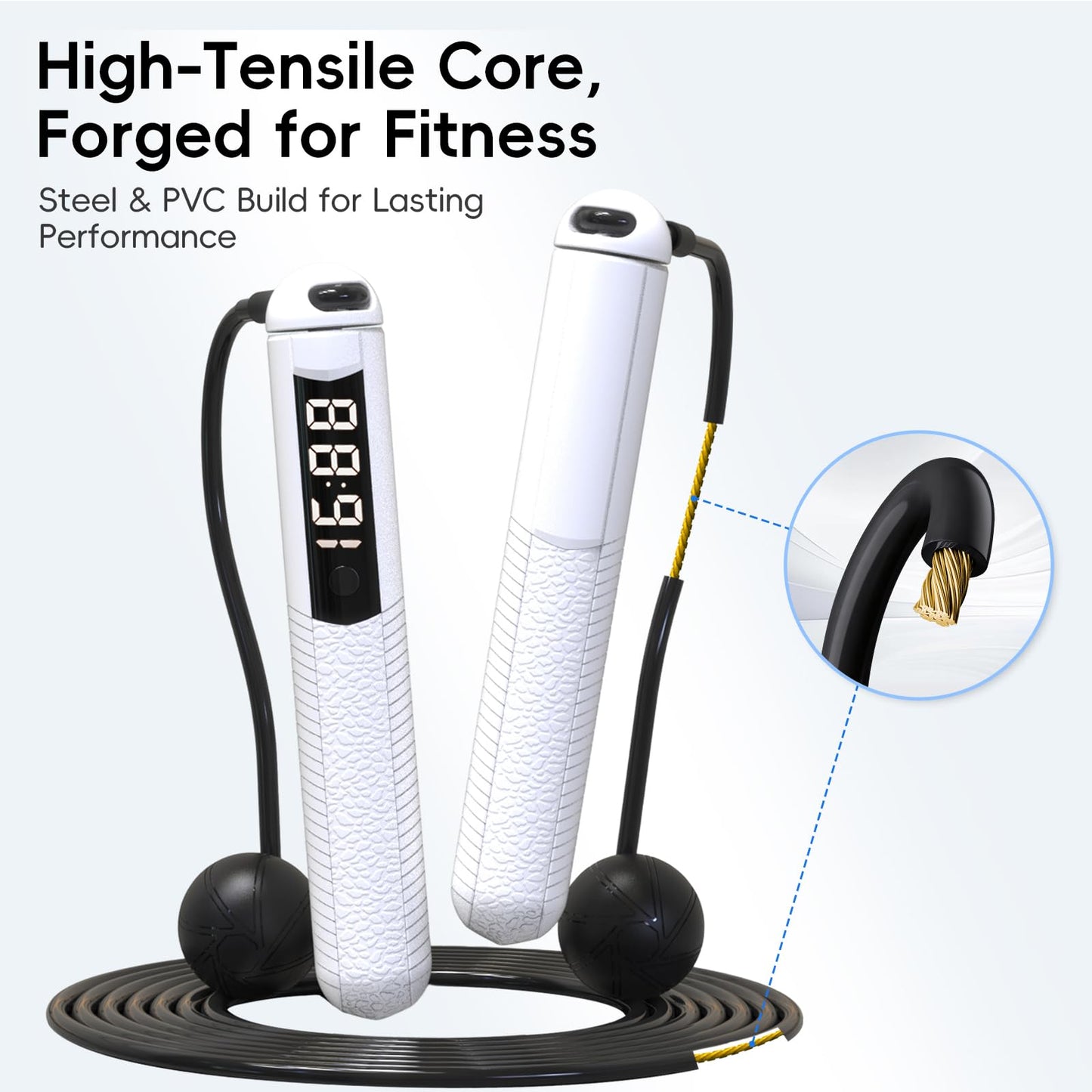 SaintCos Cordless Gravity Jump Rope, Smart Jump Rope with Counter for Gym, Fat Burning & Calorie Burn, APP Data Analysis, Home Workout Equipment for Women ＆ Men (White)