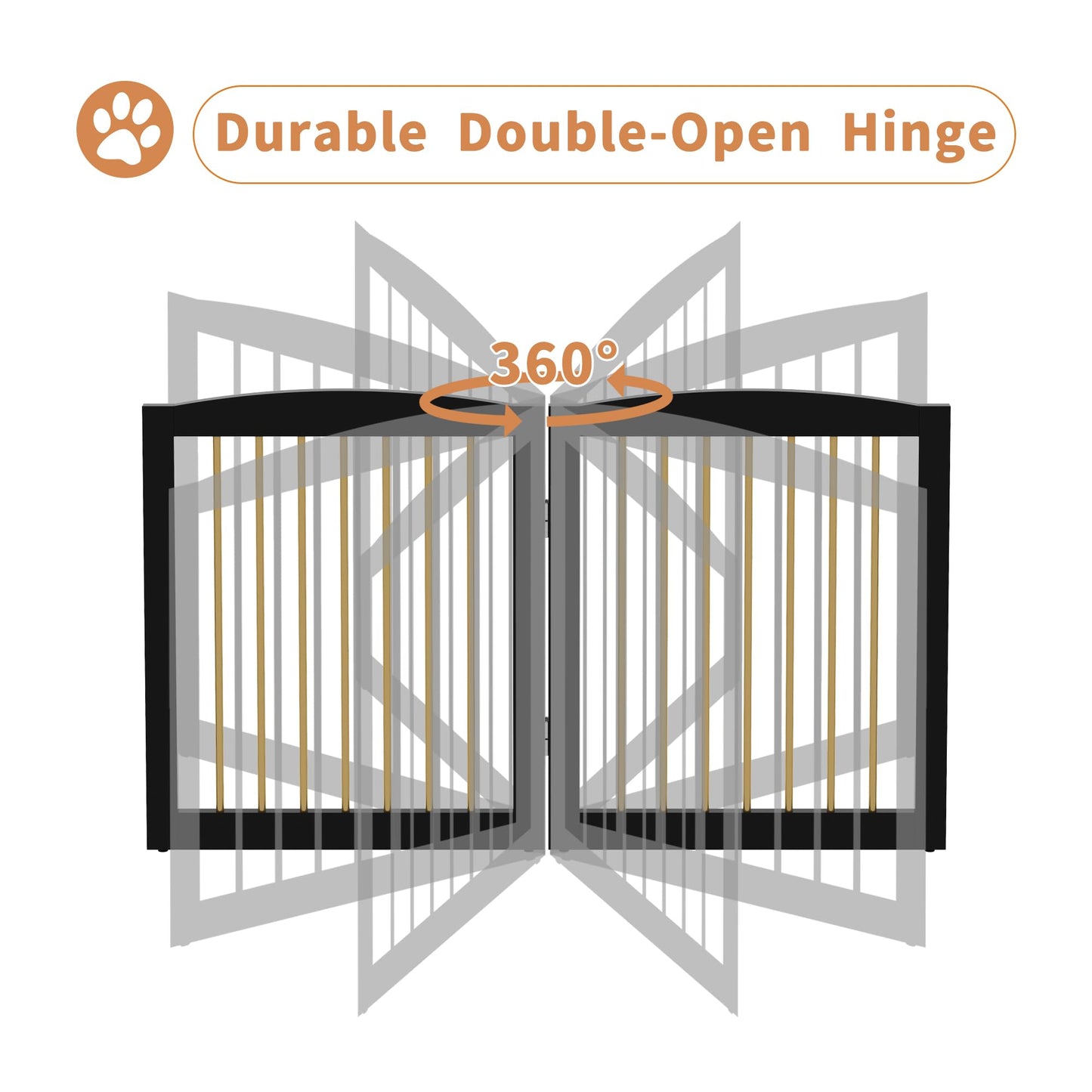 PUPETPO Freestanding Pet Gate for Dogs, Foldable Wooden Dog Gate for House, Indoor Dog Gate for Stairs, Doorways, Step Over Pet Puppy Safety Fence, 80 Inch Wide, 4 Panels 24", Black & Gold