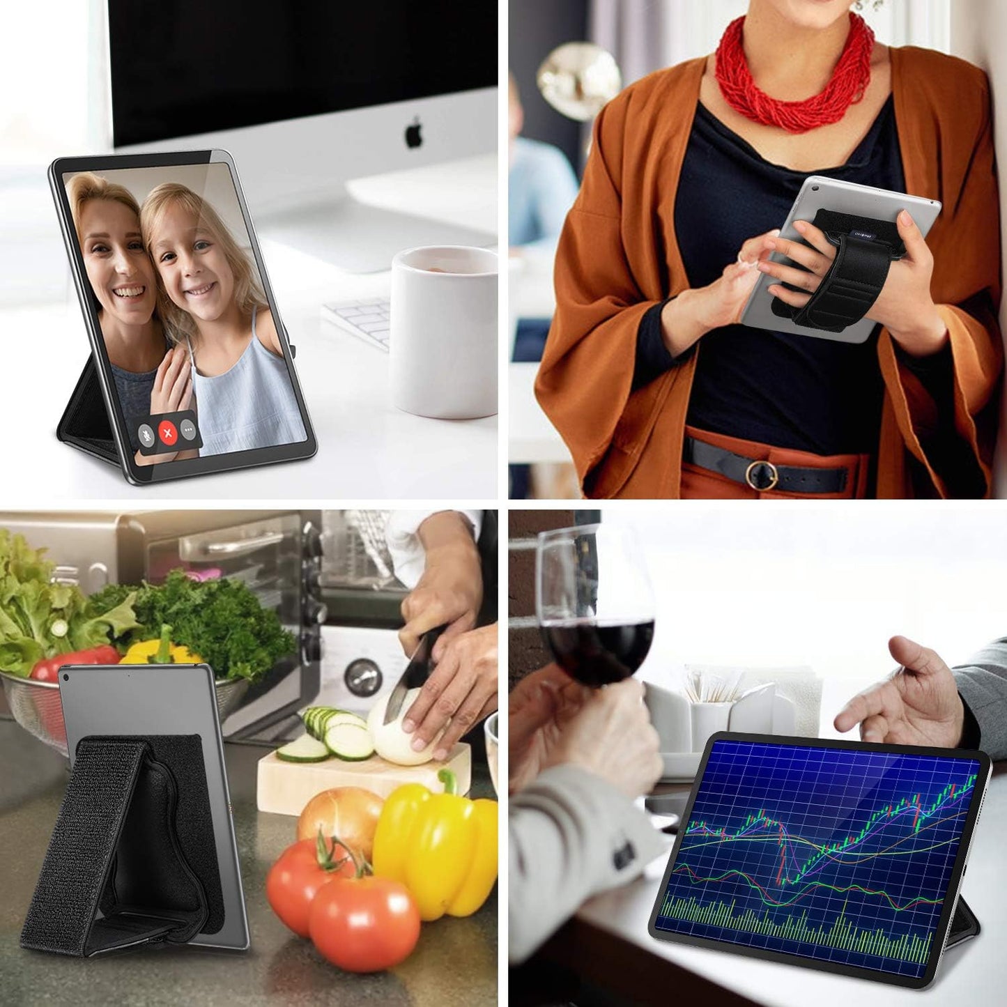 FINTIE 7-11" Universal Tablet Hand Strap Holder - [Dual Stand Supports] Detachable Padded Hook & Loop Fastening Handle