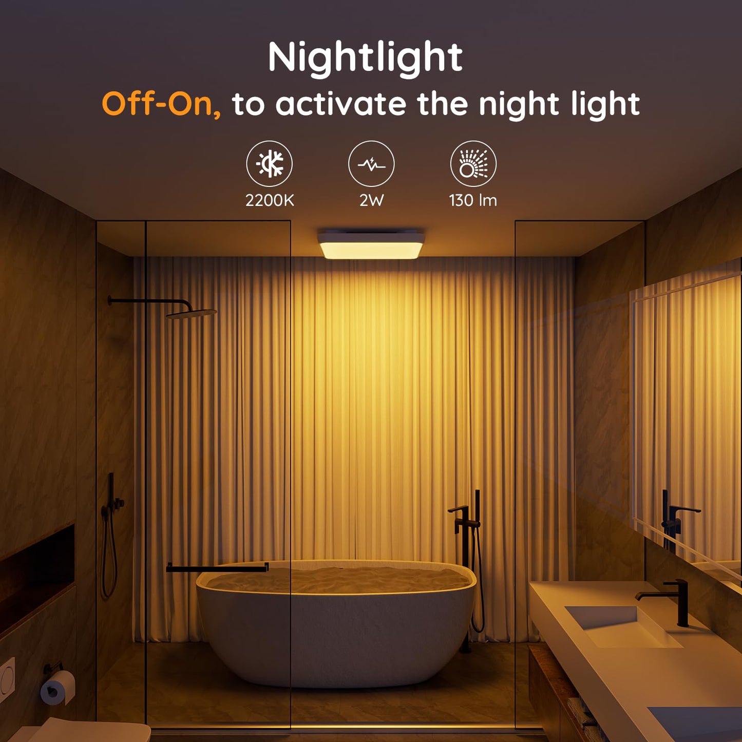 Fitop Bathroom Exhaust Fan with Light, 130 CFM & 1.5 Sones Bathroom Vent Fan, Nightlight & 1300LM LED Light 2700K/4000K/6500K, Light Memory Function, ETL Certified – White, 9 Inch