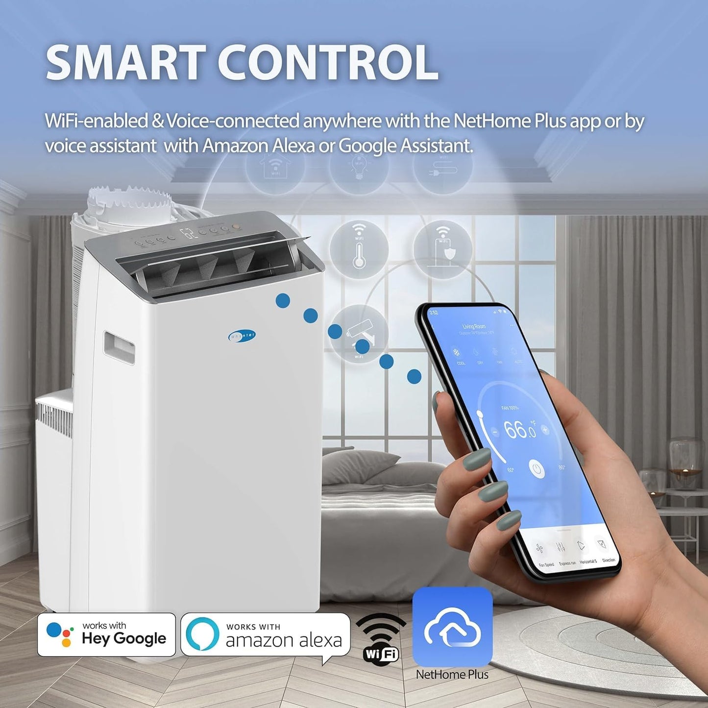 Whynter ARC-1230WNH 14,000 BTU (12,000 BTU SACC) NEX Inverter Dual Hose Cooling Portable Air Conditioner, Heater, Dehumidifier, and Fan with Smart Wi-Fi, Up to 600 sq ft in White