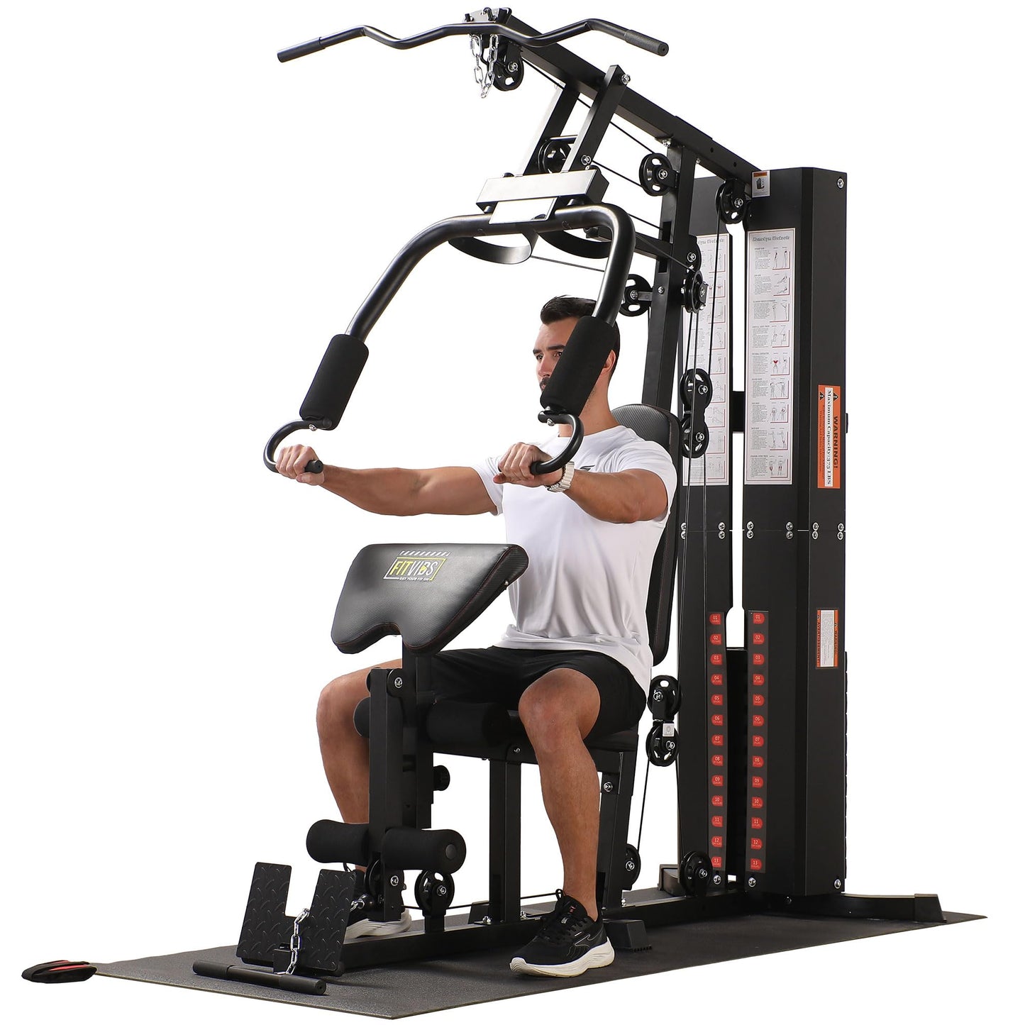 BalanceFrom Multifunctional Steel Frame Home Gym Machine with Floor Mat – Strength Training Workout Station with 160-Pound Weight Stack, Lat Pull & Low Row Bars, 4-Roll Leg Developer & Press