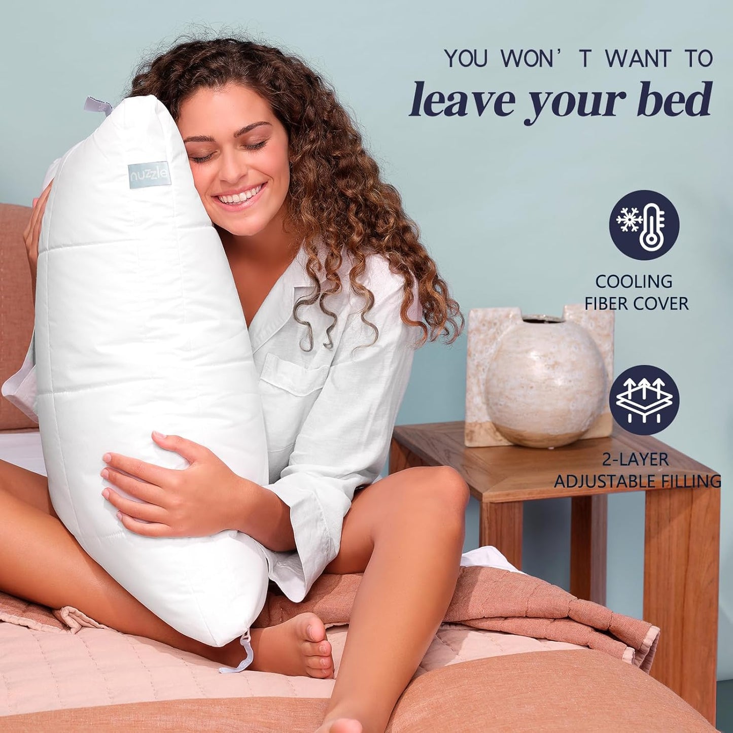 Skiennix Cooling Adjustable Pillows - Luxury Standard Size Set of 2 for Side Sleepers | Soft & Firm Comfort