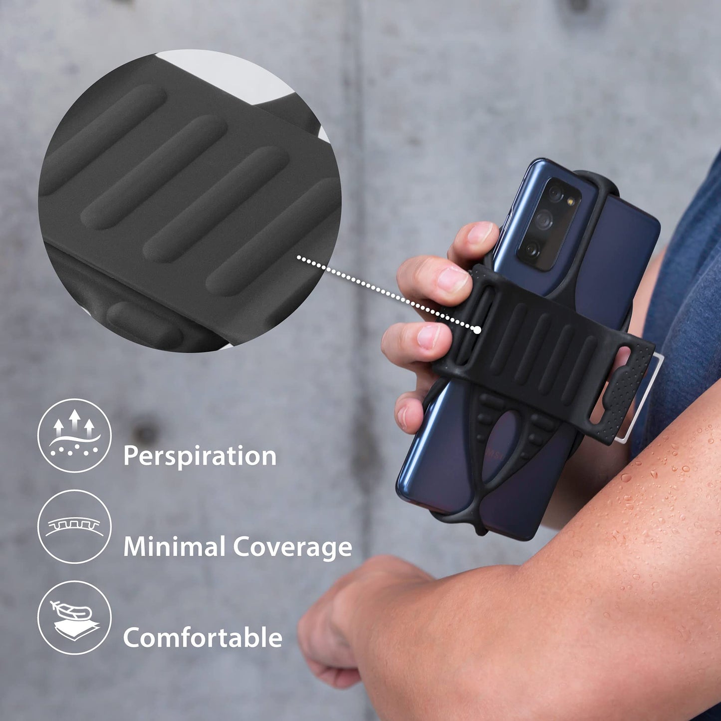 BONE Run Tie 2, Running Phone Holder, Skin-Friendly Silicone Sport Armband with Dual Layer Design for Heat-Dissipation, Workout Phone Carrier for Most Smartphones (S Arm Size/7.9-9.8 inches)