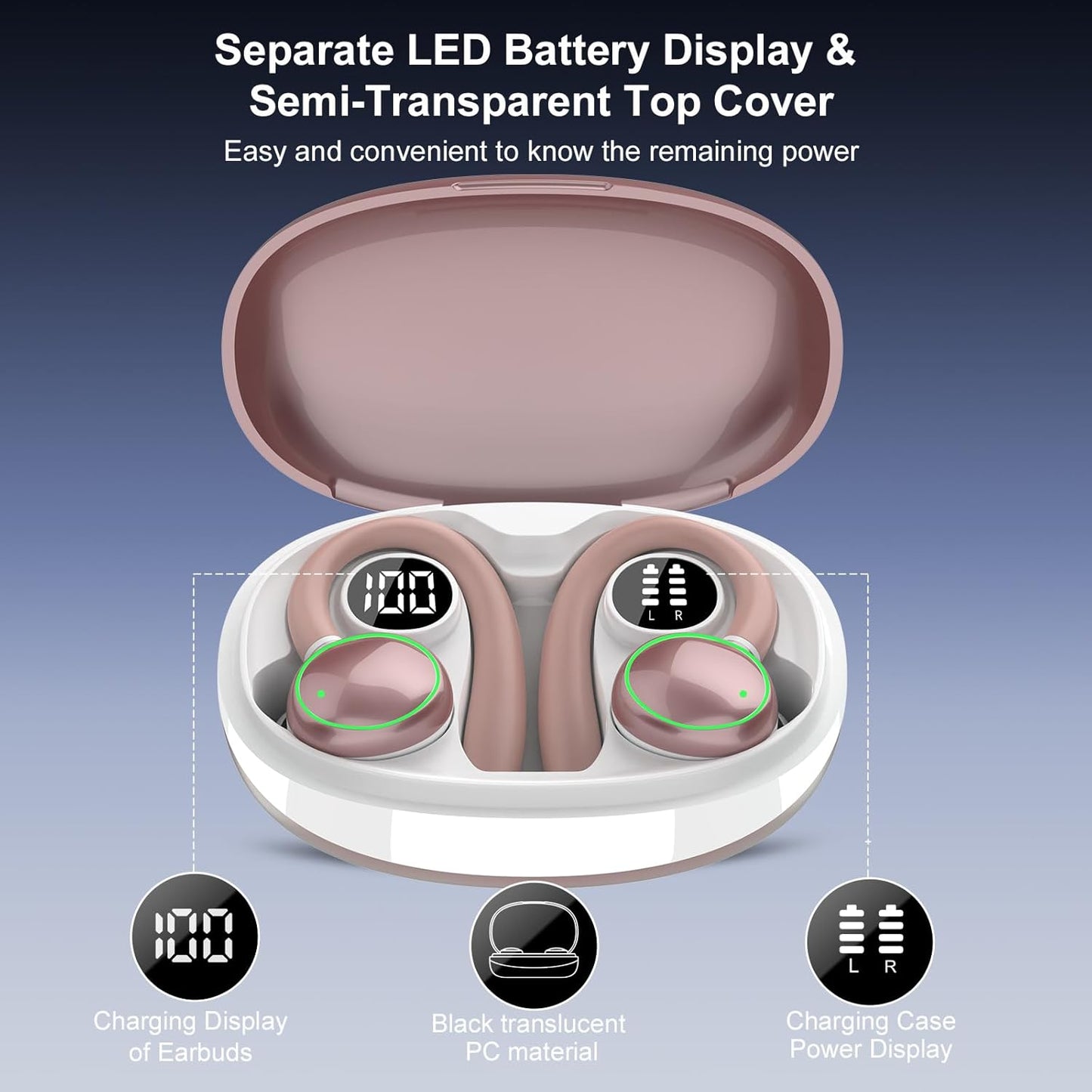 5.4 48H, IP7 Wireless Earbuds, Bluetooth Headphones Sport, Over Ear Buds With ENC Noise Cancelling Mic, Wireless