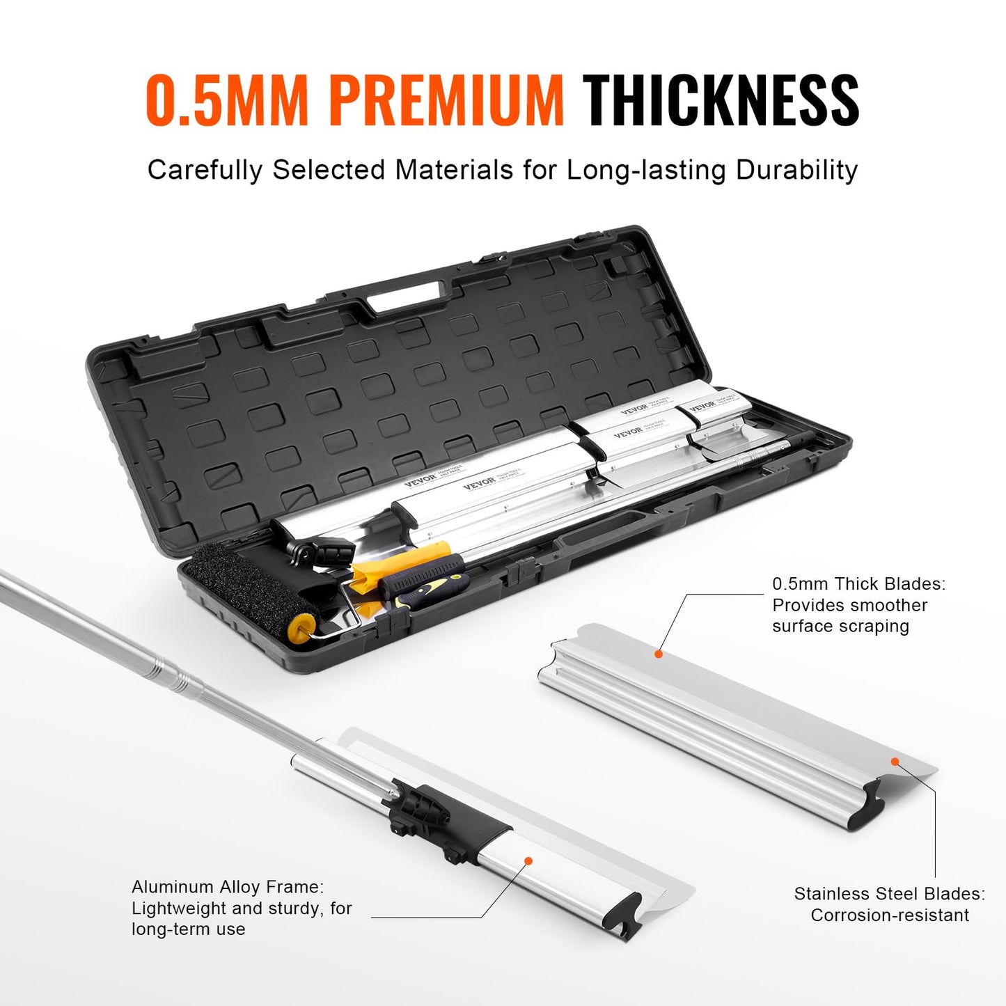VEVOR Drywall Skimming Blade Set, 7/10/14/16/24 in Skimming Blades + 34-81.6 in Extension Handle Pole, Stainless Steel Knife Professional Skim Coat Tools, for Gyprock/WallBoard/Plasterboard