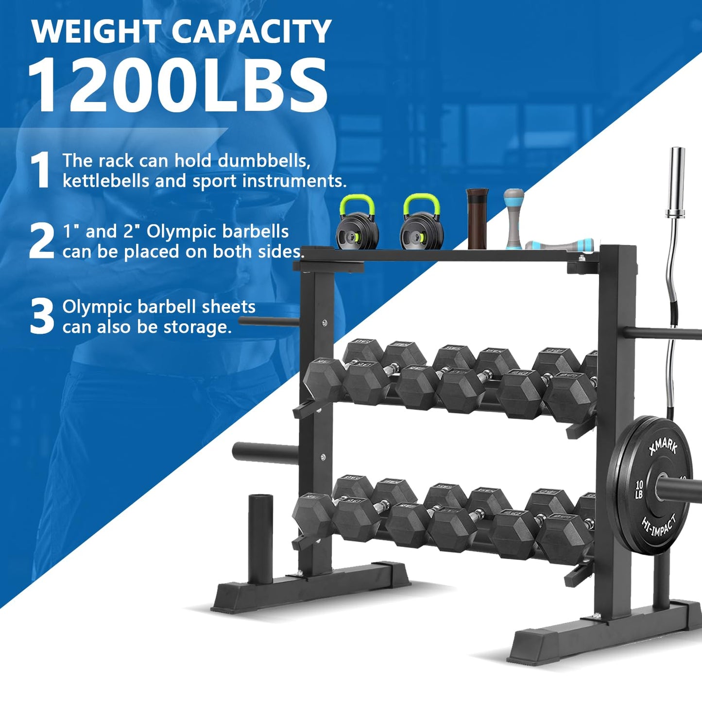 Cometofit Adjustable Dumbbell Rack, Dumbbell Set with Storage Rack for Kettlebells, Weight Organizer Stand, Weight Rack, Kettlebell Rack