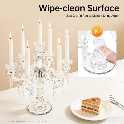 Clear Glass Candelabra by [Brand Name] - 7-Arm 14 Inch Candle Holder for Elegant Wedding & Home Decor