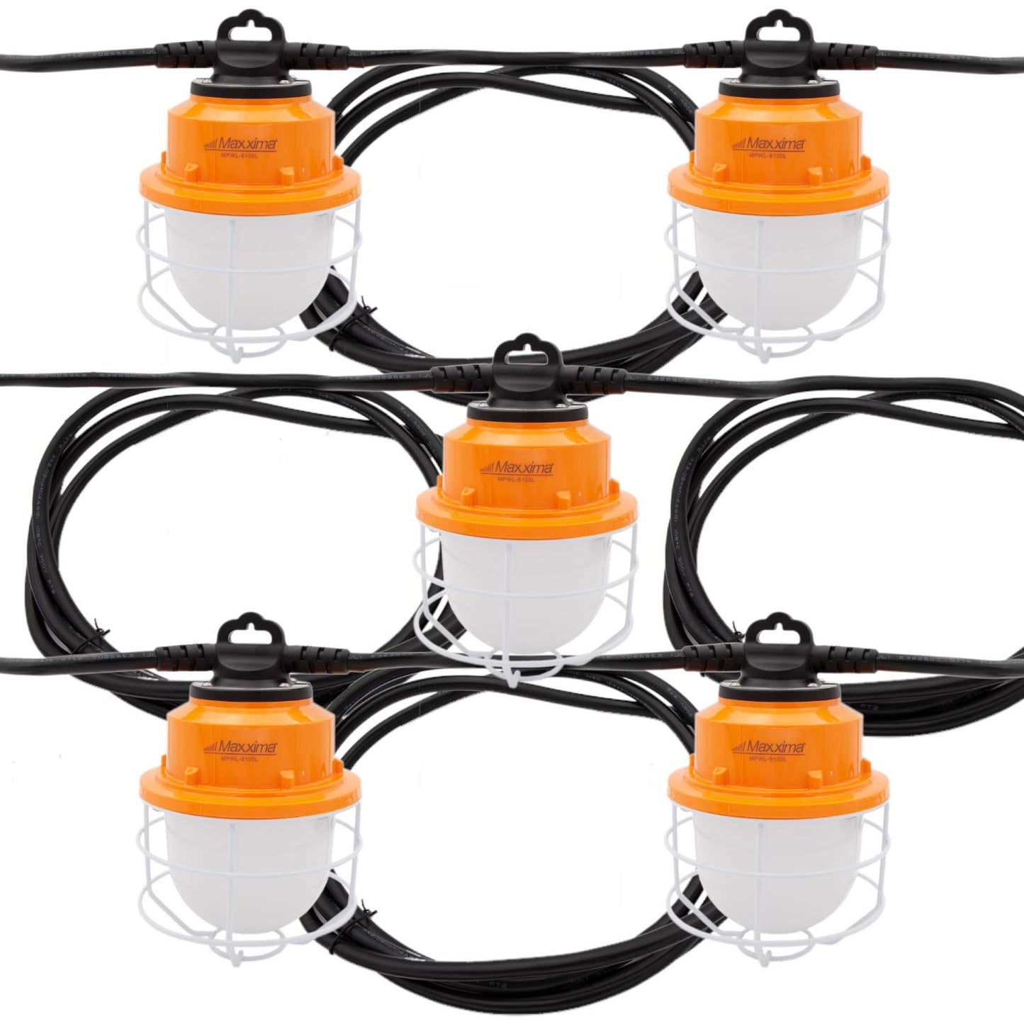 Maxxima Heavy Duty LED Construction String Light - 10,000 Lumens 100 Watts, 50 Ft, Linkable, 5000K Daylight, IP65, Ideal for Portable Job Site or Shipyard Lighting Needs