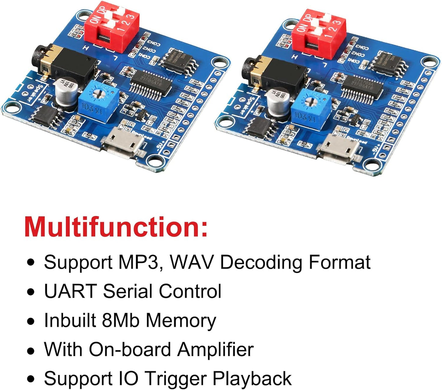 AITIAO 2Pcs MP3 5W 64MBit Voice Playback Module Board Player Music Voice Board, Flash Serial Control SD/TF Card