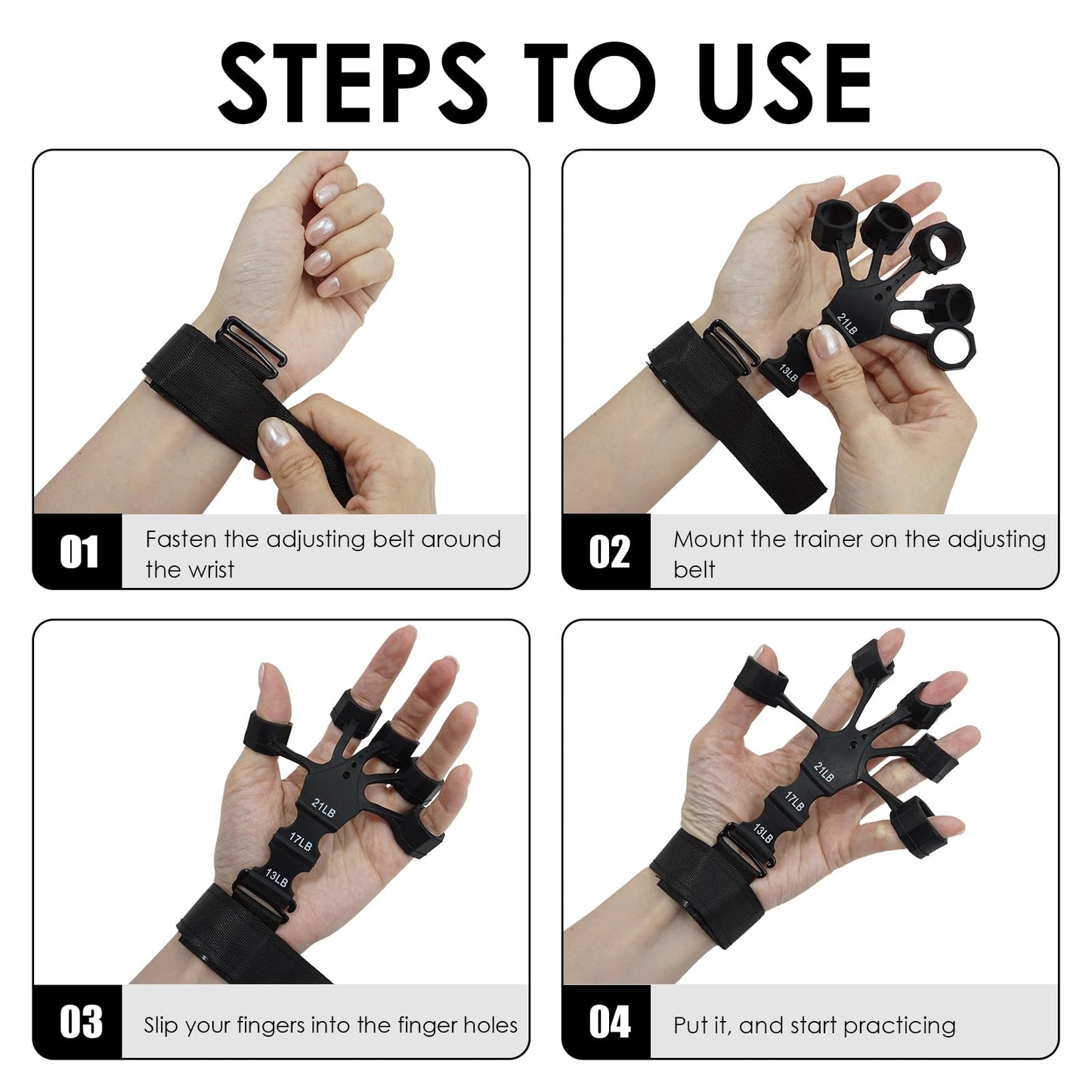 2PCS Grip Strength Trainer, Finger Exerciser, Double Sided Grip Strength Trainer for Rock Climbing and Hand Therapy, Adjustable Finger Extension Exerciser Builds Hand Strength for Relieve Pain(Black+Grey)