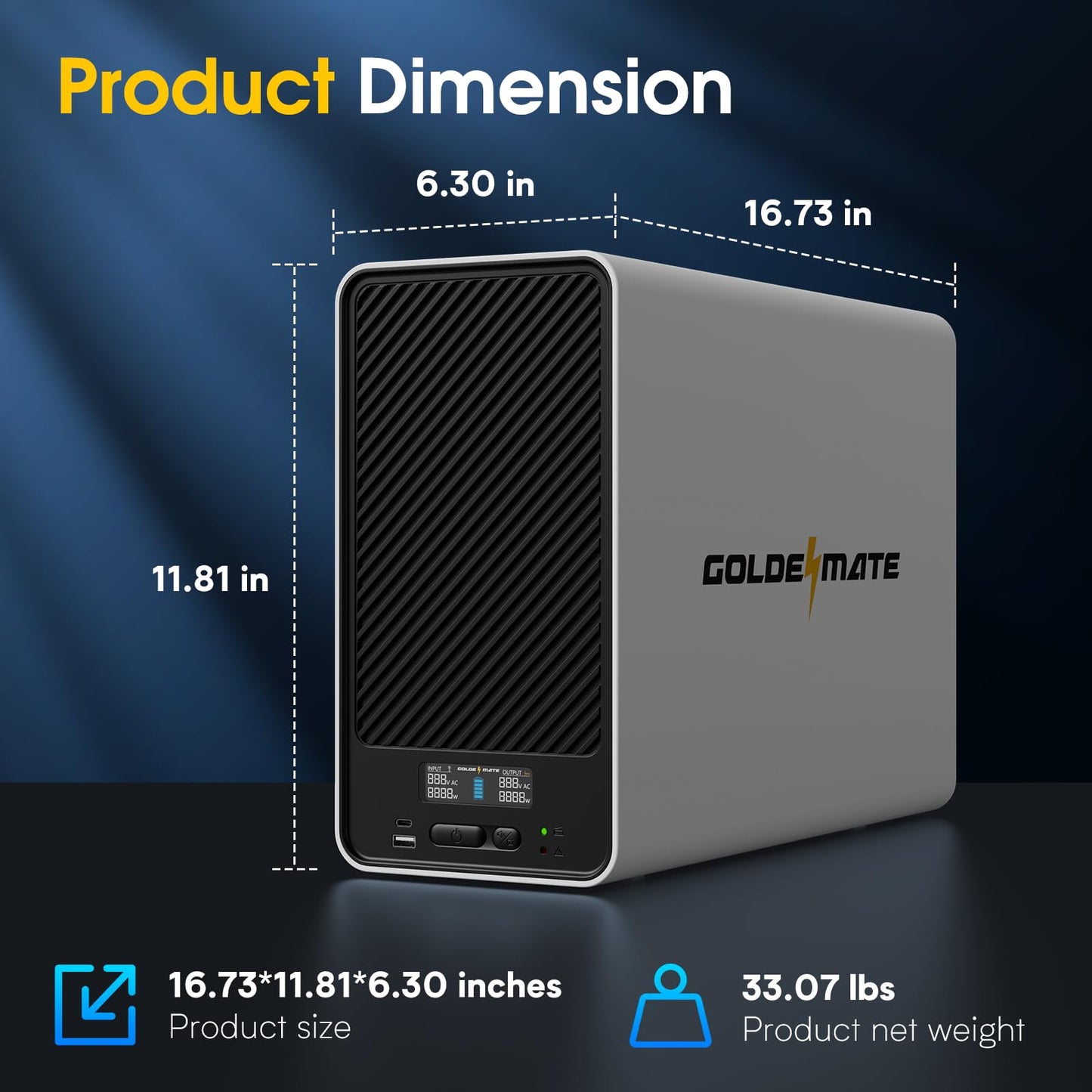 GOLDENMATE 1500VA/1000W Lithium UPS Battery Backup and Surge Protector, Backup Battery Power Supply with LiFePO4 Batteries(296Wh), AVR, Line Interactive Sinewave UPS System, 8 Outlets, LCD Display