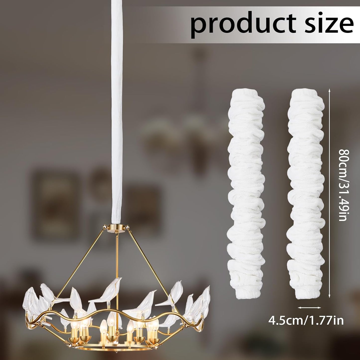 2 31.5 inches NICENEEDED PCS Chandelier Fabric Cord Cover, White Chandelier Chain CoverChain Cable Sleeve, Velvet Cloth