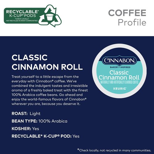 Cinnabon K-Cup Pods - Classic Cinnamon Roll Light Roast Coffee | 48 Count for Delicious Brews