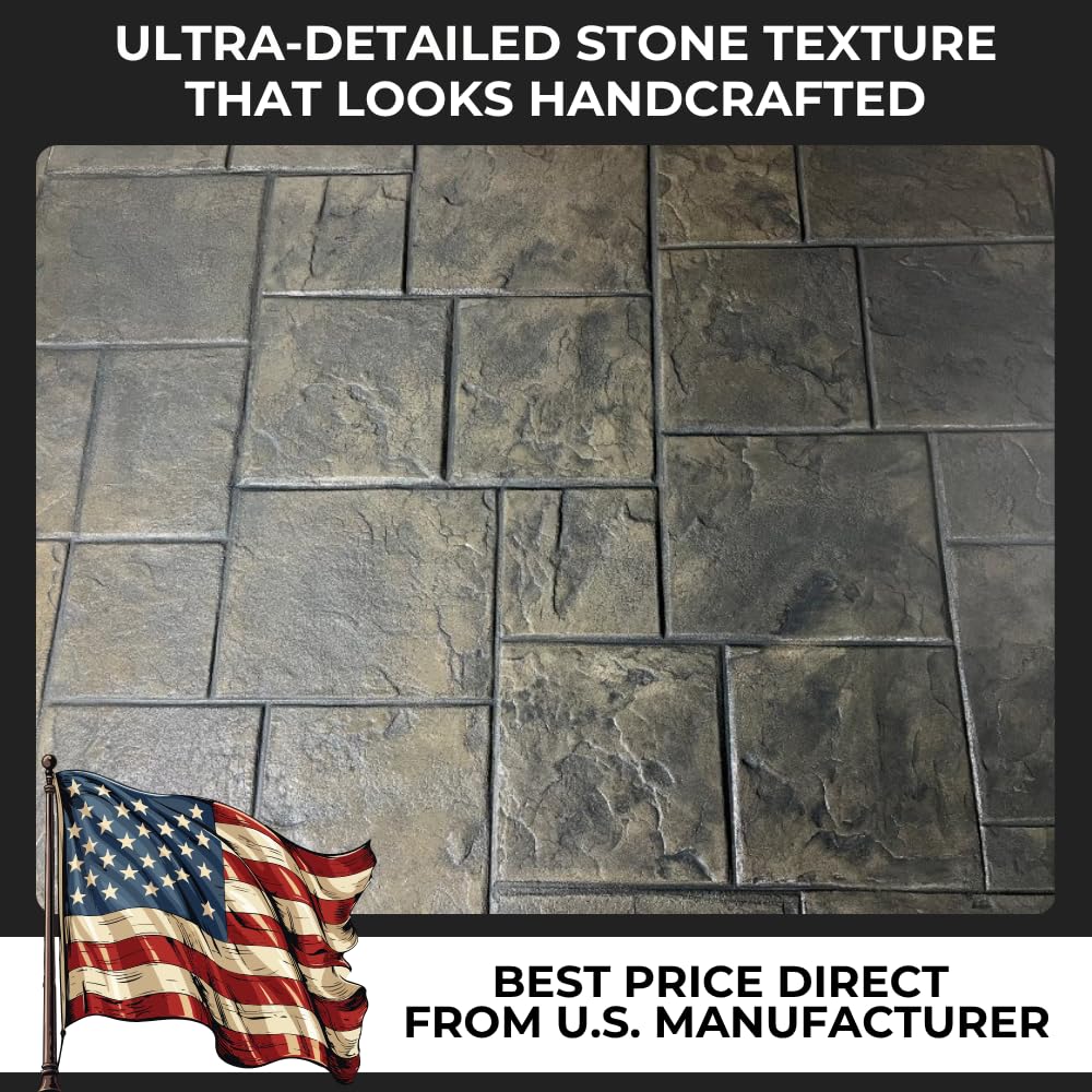 Ashlar Slate Stone Concrete Stamps Mats Set of 5 - Made in USA 24" x24” - Durable Polyurethane, Flexible & Rigid Forms for Driveways and Patios – (SM 3001/S-5)
