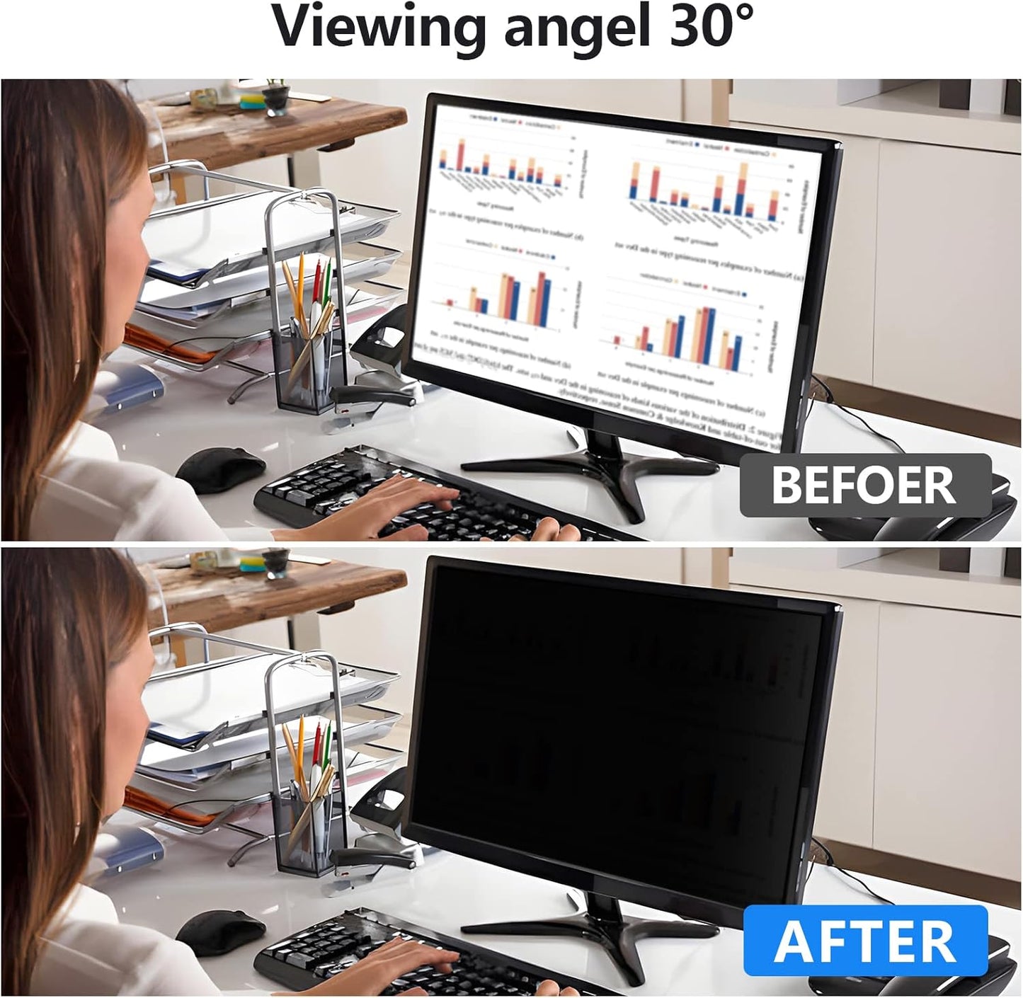 24 Inch 16:9 (24" 16:9 1 Pack) Computer Privacy Screen Protector with Hp Dell Acer Asus Samsung LG and More, Removable