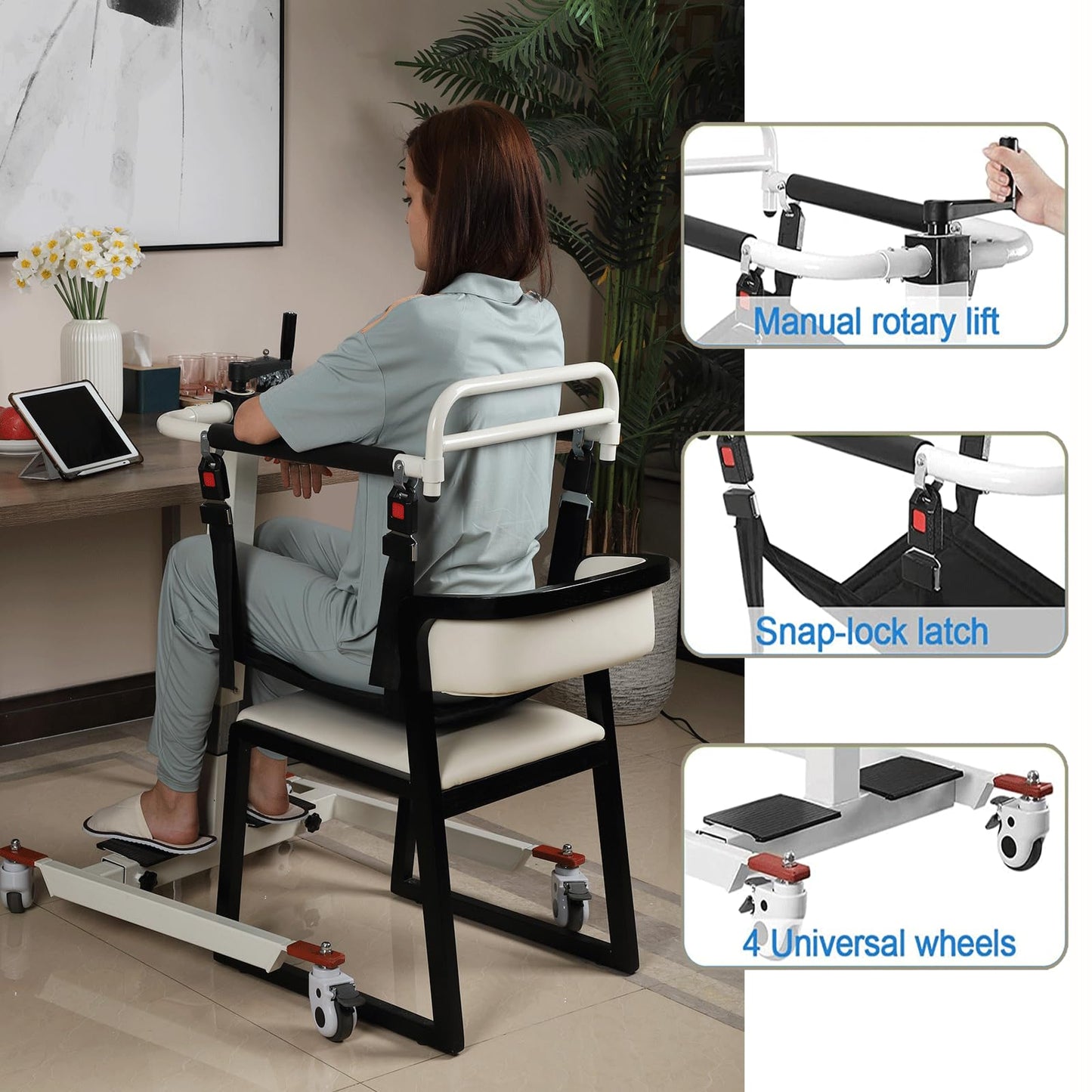 Patient Lift Transfer Chair, Patient Lift for Home, Patient Transfer Lift Wheelchair, Wheelchair Lift for Car, Lightweight Bedside Bathroom Wheelchair for Elderly, 275lbs