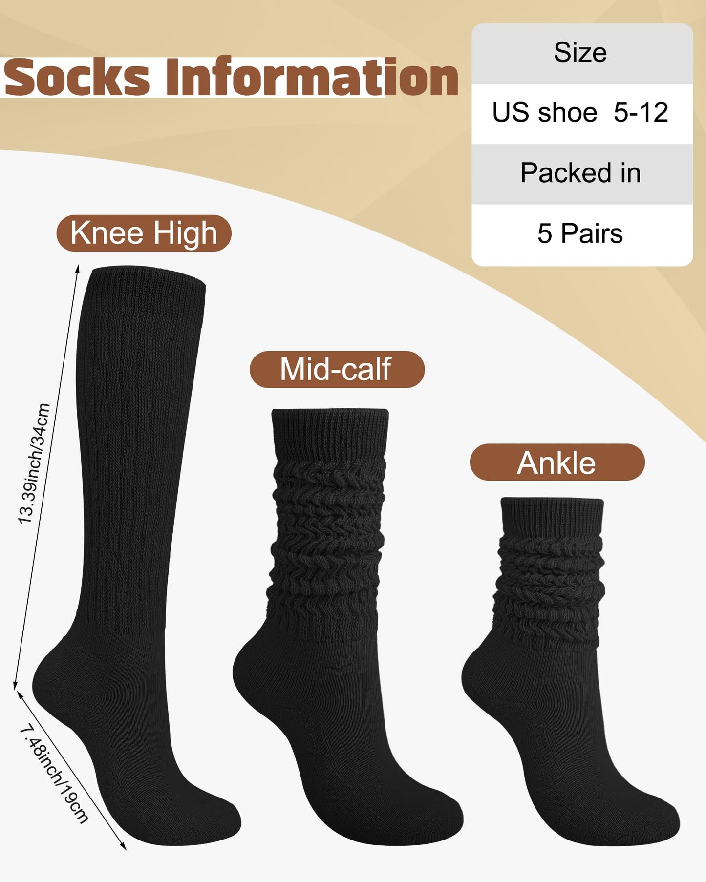 Ludaro 5 Pairs Slouchy Socks for Women, Soft Cotton Long Scrunch Tube Stockings for Women Girls, Casual Crew Boot Thigh High Thick Knit Slouch Socks for Winter