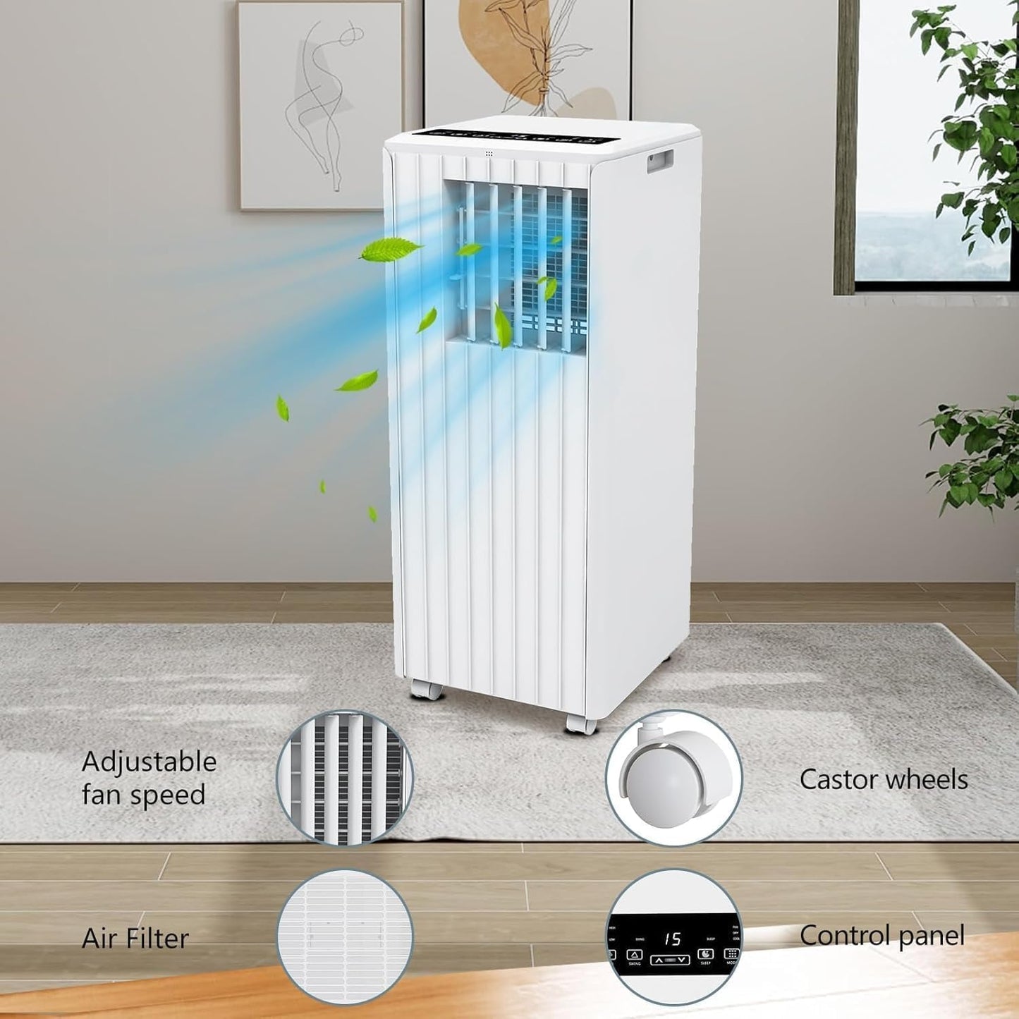 Portable Air Conditioners 8000 BTU, Remote Control AC with 24H Timer, Low Noise Energy Saving Cooling Unit for Bedroom, Office, Small Spaces 350 Sq. Ft, White