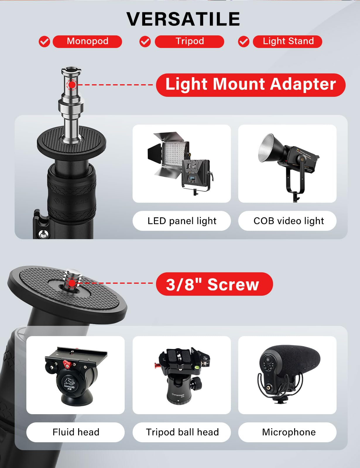 IFOOTAGE A400 Round Base Monopod(3 Pack) - 79'' Light Stand Photography, Aluminum Camera Floor Stand for DSLR Camera, Light, Webcam, Live Streaming, Vlogging, Payload 10KG/22LBS