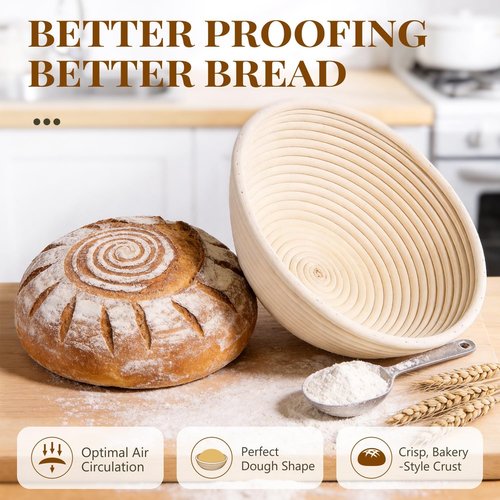 Banneton 2-Pack Bread Proofing Baskets | 9-Inch Round Natural Rattan for Sourdough Baking