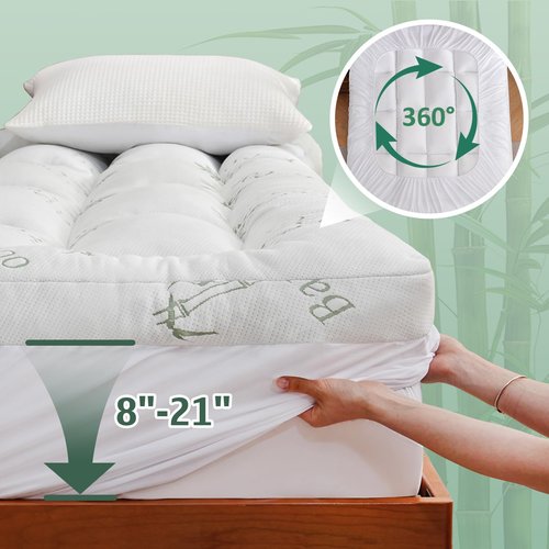 DOWNCOOL 3 Inch Queen Mattress Topper – Cooling Memory Foam Mattress Topper for Back Pain Relief, Breathable Bamboo Viscose Air Layer, 1600 GSM Fill, Deep Pocket Fits 8–21 Inch