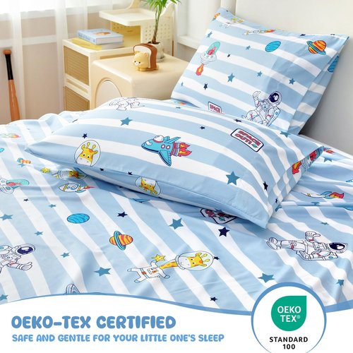 MICORAL Queen Sheets Set Kids, Astronaut Sheets for Boys Girls & Teens, 4 Piece Soft Printed Microfiber Bed Sheets, Deep Pocket Cozy Cute Toddler Bedding Set
