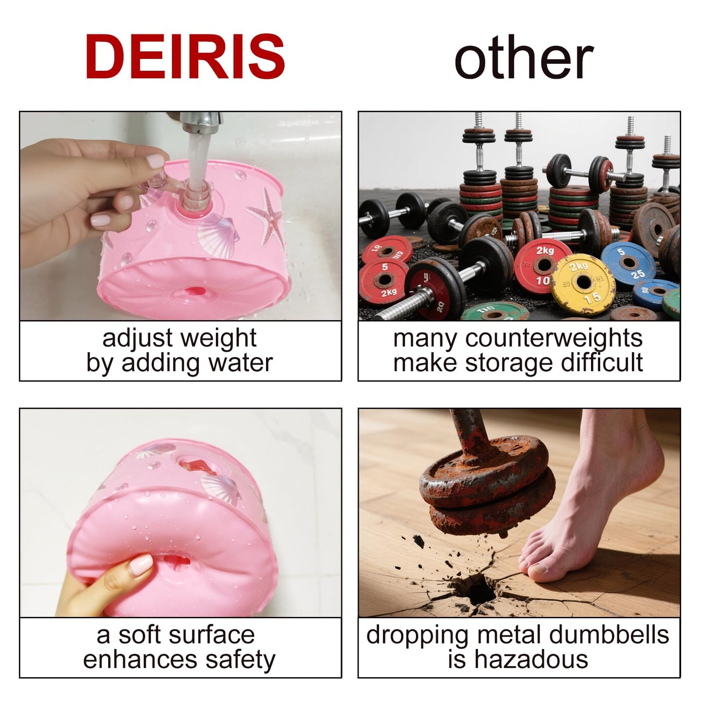 DEIRIS Travel Weights Water Filled Dumbbell Set of 2,6LB Hand Weights for Women at Home Gym Exercise Training