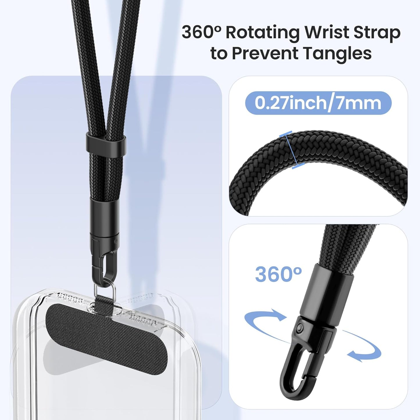3 Pack 360Rotating takyu Phone Lanyard, Adjustable Phone Wrist Strap Chain with Tether Tabs, Wristlet Keychain Strap