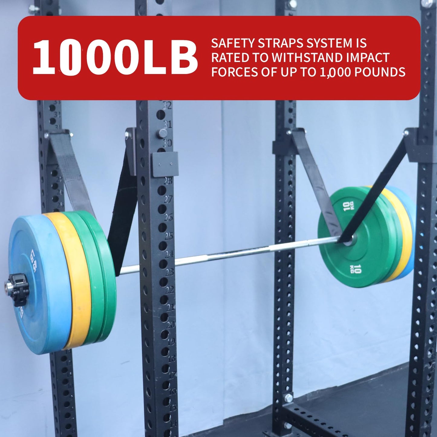 Power Rack Attachments Safety Straps Squat Rack Attachments Fit 3x3 Power Rack for Row Deadlift Bench Press Hip Thrust Chest Press and More (Black, 2"x2" Column,1" Aperture,Straps Length 3.94FT)