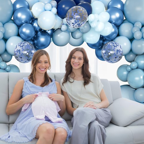 Blue Balloon Arch Kit, 168 Pcs Navy Blue Balloon Garland, 18 12 10 Inch Confetti Latex Metallic Chrome Balloons for Birthday Party Baby Shower Ocean Anniversary Decorations