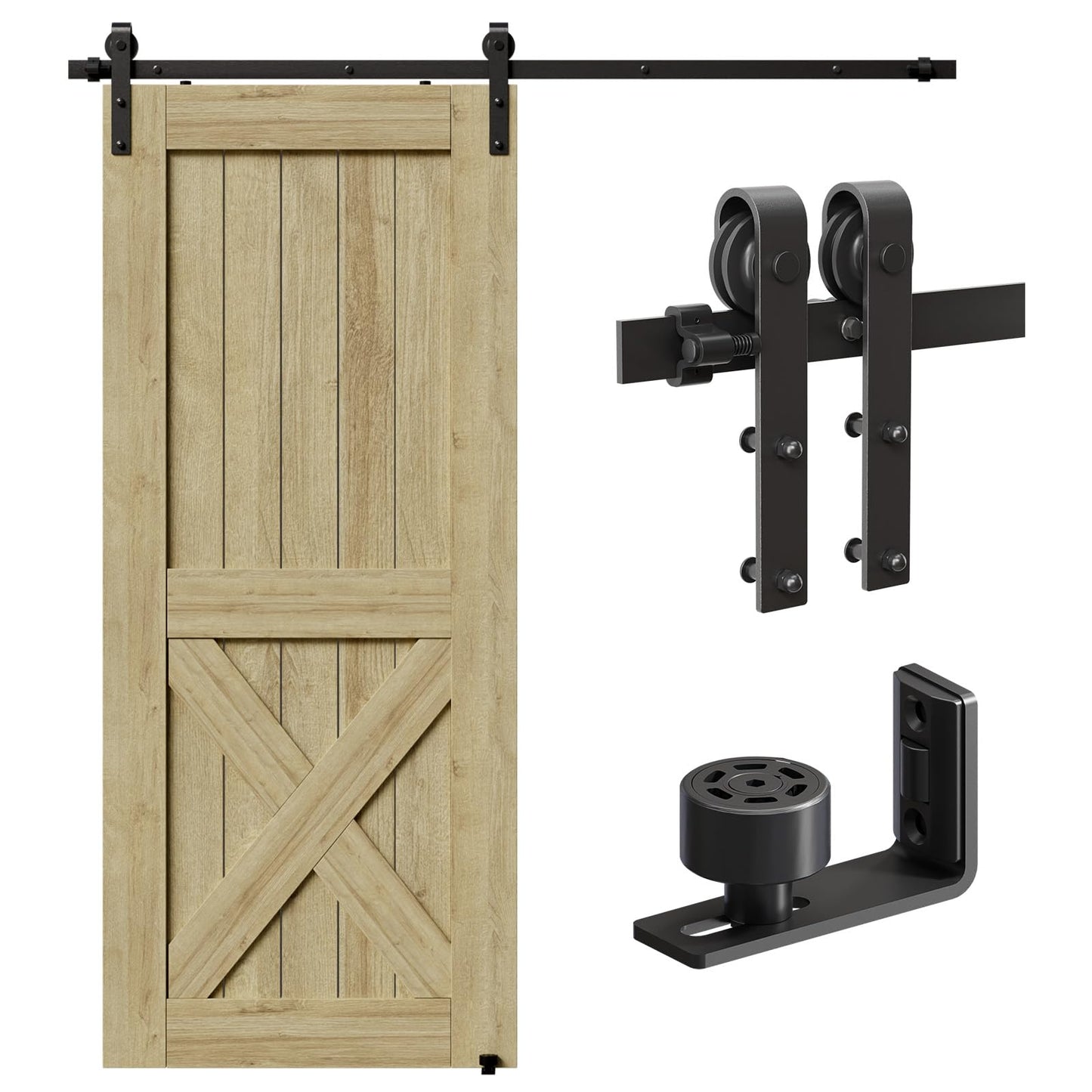 CCJH 6FT/72inch Sliding Barn Door Hardware Kit for Single Door Carbon Steel Black
