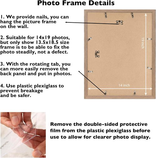 JCJMY 14x19 Picture Frame - Shatter Resistant Plexiglass for Horizontal & Vertical Wall Display | Rustic Brown